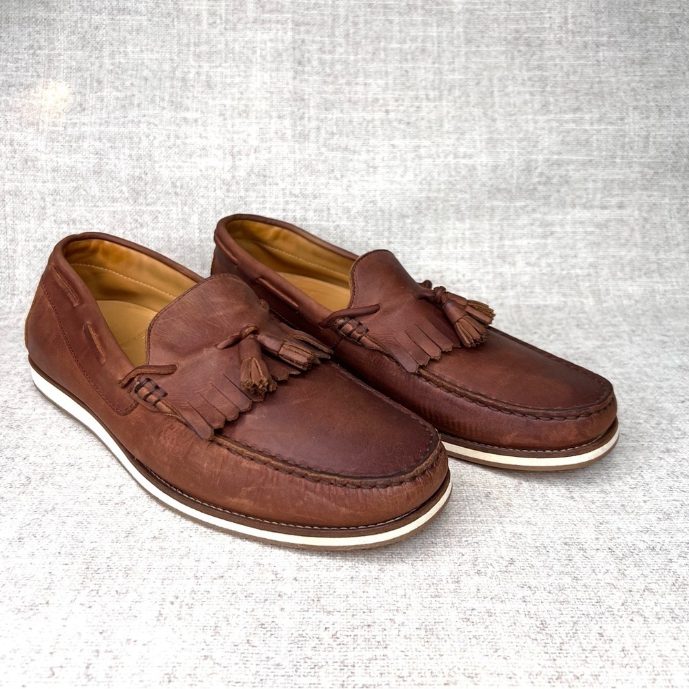 Austen Heller men’s size 8 slip‎ on brown leather kiltie tassel loafers preppy